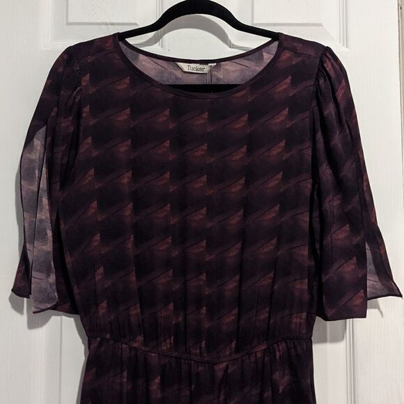 Tucker The Open Sleeve Mini Dress La Fedora Silk Dark Pink Black - Picture 4 of 11